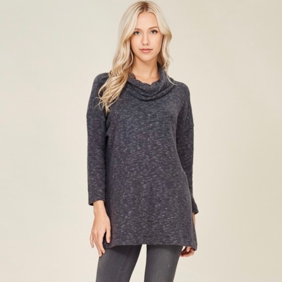 Papermoon Tops - Lianne Cowl Neck Soft Knit Top in Charcoal Grey